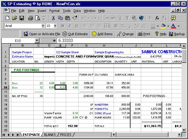 Estimate Construction